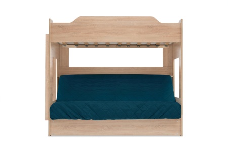 Двухъярусная кровать с диван-кроватью велюр синий / дуб сонома